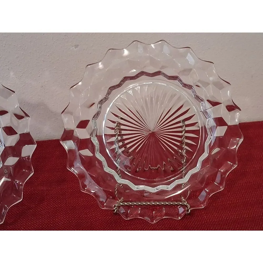 Set of 2 Vintage Fostoria American Clear 8” Salad Round Cubist Plate
